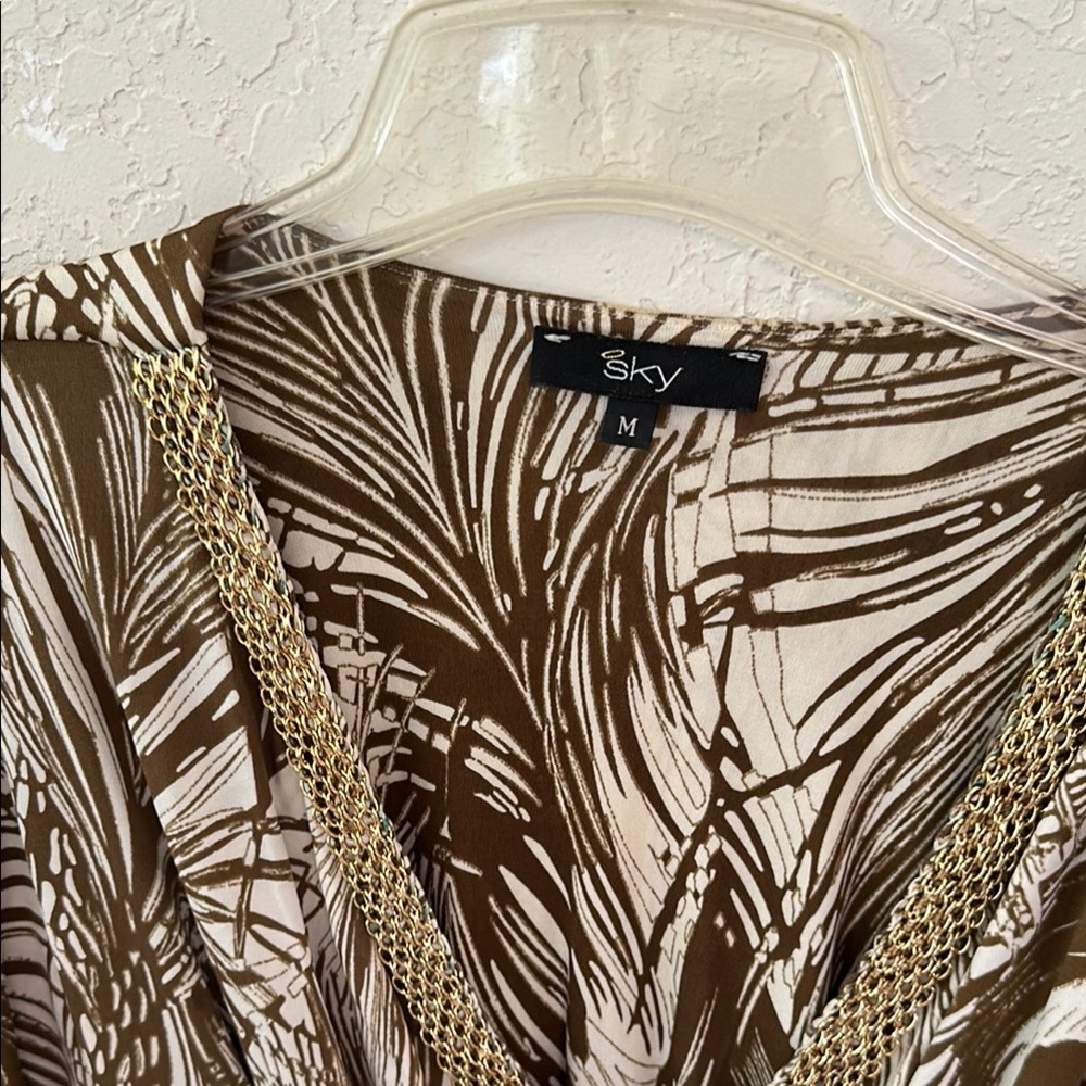 SKY Chic Feather Patterned Dress with Gold Accents - Picture 3 of 6